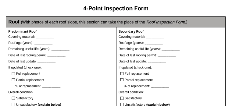 Florida 4-Point Inspection Form covering roof electrical plumbing and HVAC systems